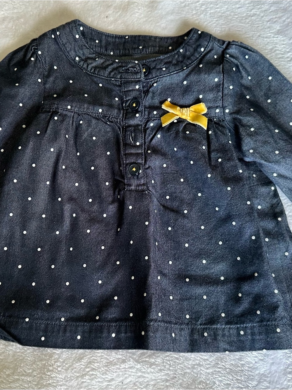 Carter's Navy Polka Dot Long-Sleeve Top with Yellow Bow Accent